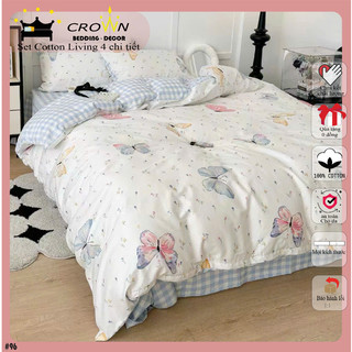  Bộ chăn ga gối cotton living Butterfly free size 4 món + Quà tặng 100% cotton Organic sửa chăn ga theo yêu cầu M96 