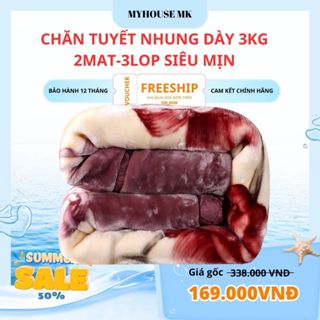 Chăn tuyết nhung siêu mềm mịn 3kg- chăn dày 2 mặt ,3 lớp- kích thước 1m6x2m, chăn nhiều màu.