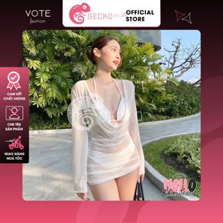 [HCM] Áo Lưới Cổ Đổ GECKO Xuyên Thấu Dáng Ngắn Mặc Ngoài Bikini 3PK27 (Ảnh Thật)