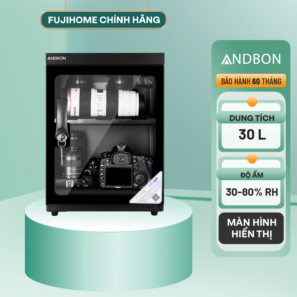 Tủ chống ẩm ANDBON AB-30C dung tích 30l - Bảo quản nhiều thiết bị khỏi nấm mốc, gỉ sét -BH Toàn Quốc