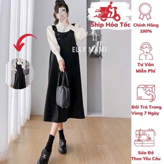 [BEST SELLER] ( 40kg - 75kg ) Set Yếm Bầu , Suông Nhung Chéo , 2 Cúc , Form Dễ Mặc , Mềm Mịn