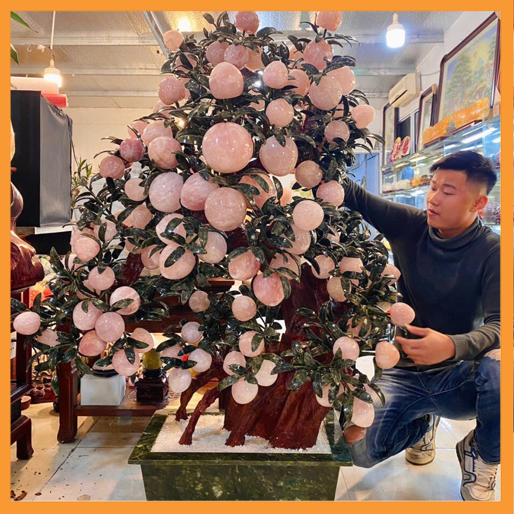 Cây Đào Tiên, Cây Đào Tài Lộc 108 Quả Đá Thach Anh Hồng Thiên Nhiên Dáng Lộc Vượng Để Trang Trí Nhà 