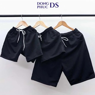 Quần short đùi nam nữ màu đen chất liệu thun da cá dày dặn co giãn tốt bản có dây rút ngắn QGD011