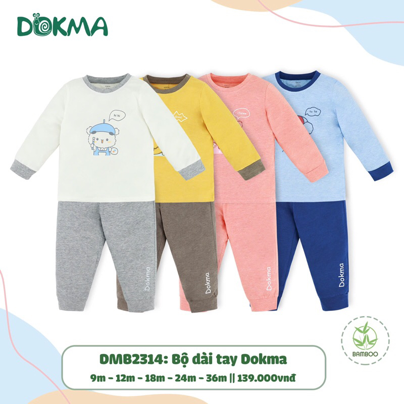 [DOKMA/CHÍNH HÃNG] SET BỘ DÀI TAY DOKMA BAMBOO ORGANIC 100% TỰ NHIÊN HOẠT HÌNH BÉ TRAI/GÁI 6-36 THÁN