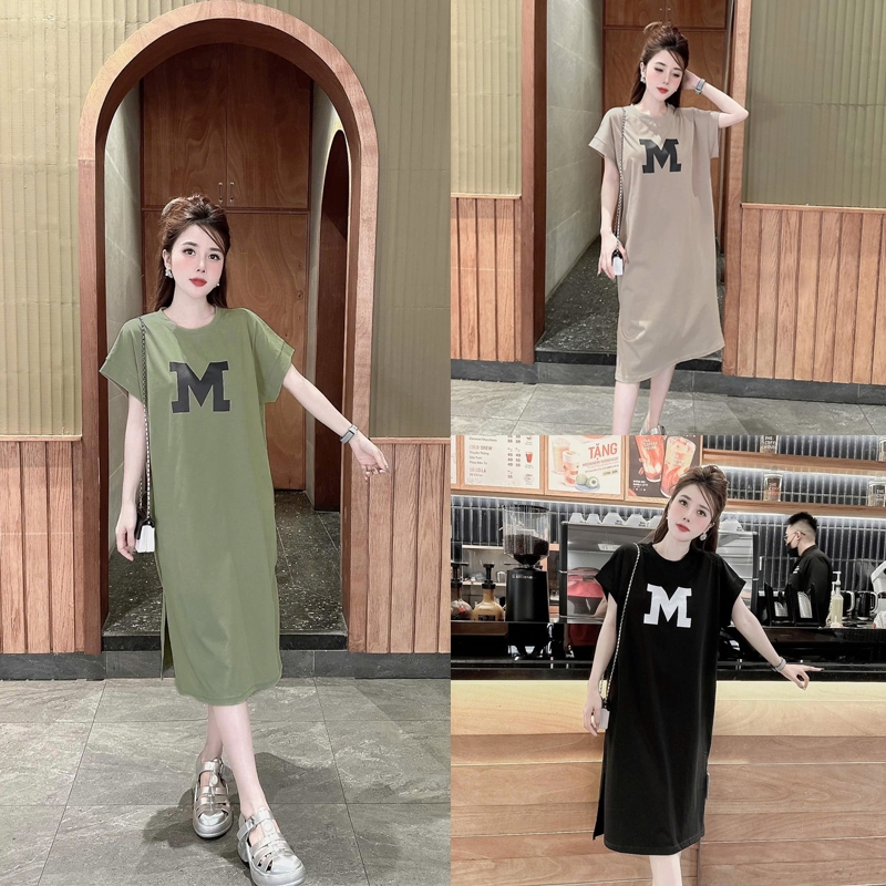 Đầm suông dài , váy suông bầu chất cotton Gemmy House in chữ M
