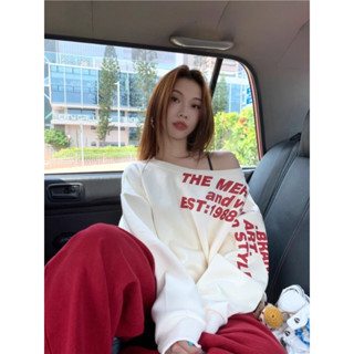  Áo sweater nữ trễ vai in hình form rộng  Áo Nỉ Nữ phong cách Hàn Quốc 