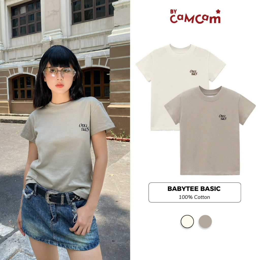 Áo Thun Baby Tee Basic GREY/BEIGE Mẫu Mới 𝑩𝒚𝒄𝒂𝒎𝒄𝒂𝒎
