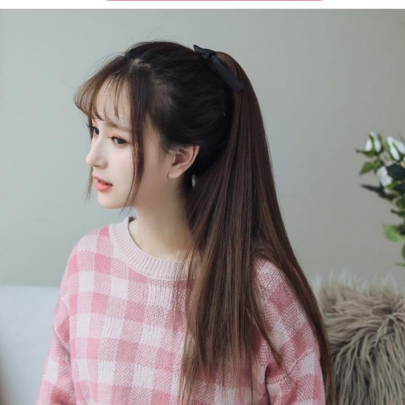Tóc giả cột thẳng dài 60cm, sợi tơ cao cấp