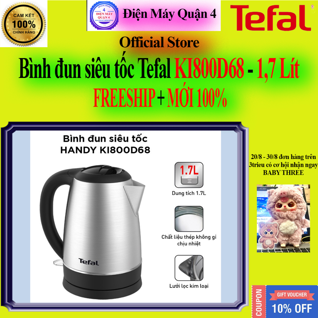 Bình đun siêu tốc Tefal KI800D68 - 1.7 Lít , MỚI 100%