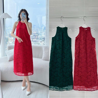 HIPU.VNXK - Đầm Hobbs ren cổ tròn sát nách xẻ một bên tà, 2 màu.