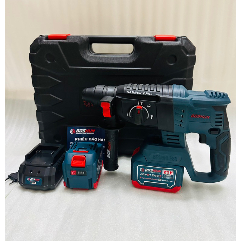 Máy khoan bê tông boshun BS-R2803H động cơ không than 2 pin 15cell-6ah