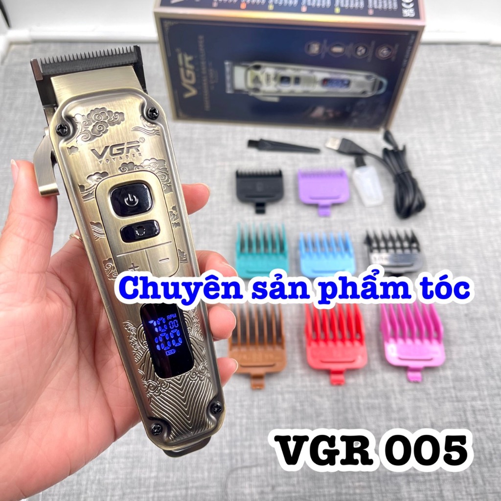✅VGR Tông đơ cắt tóc cao cấp VGR 005 - tăng tốc 4 tốc độ 5500-7000rpm pin Lithium Ion 2600mAh màn hình màu báo tốc độ