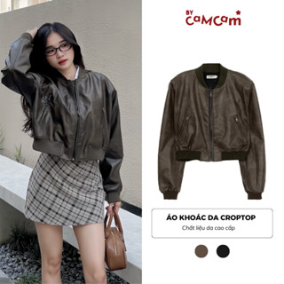 Áo Khoác Da Bycamcam Croptop Dáng Bomber Cao Cấp Thanh Lịch Châu Âu