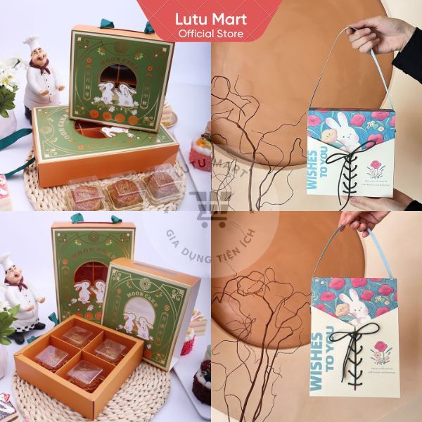 Hộp Đựng Bánh Trung Thu Có Quai Xách 4-6 Bánh 50g, 75g, 100g Sang Trọng - Lutu Mart