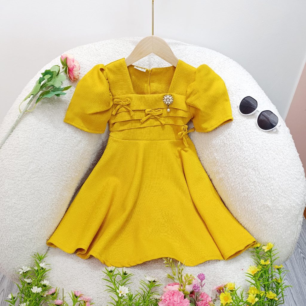 Váy đầm dự tiệc SuSu Kids, đầm bé gái từ 2-12 tuổi chất liệu linen thoáng mát thấm hút mồ hôi SU379