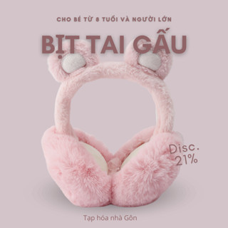 Bịt tai, che tai, chụp tai gấu hồng có thể gấp gọn giữ ấm mùa đông cho bé lớn từ 8 tuổi và người lớn
