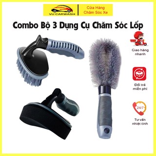 Combo Bộ 3 Dụng Cụ Chăm Sóc Lốp Ô tô, Xe Máy - Bàn Chải Cọ Lốp, Cọ Lazang, Đánh Bóng Lốp Xe Tiện Dụng