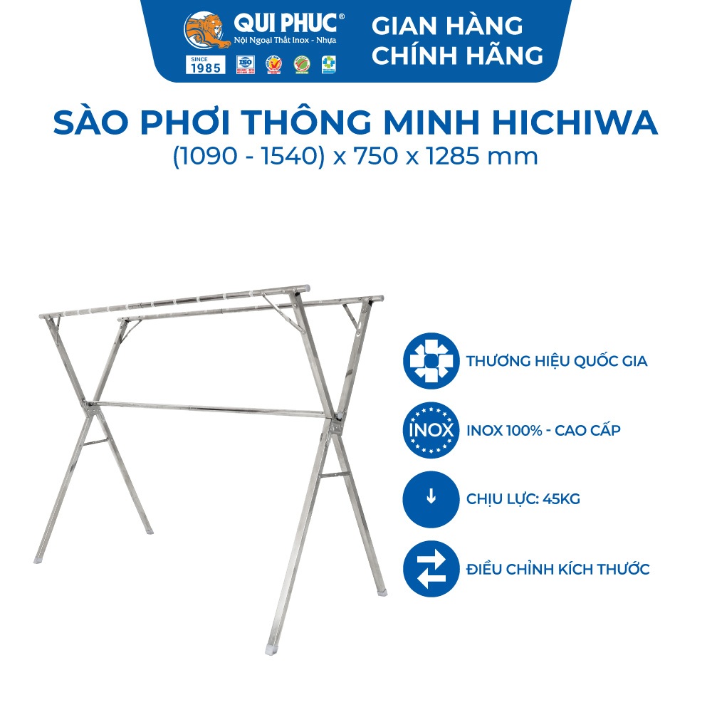 Sào phơi quần áo Hichiwa QUI PHÚC, inox cao cấp, bền chắc, gấp gọn, tăng chỉnh kích thước linh hoạt | BigBuy360 - bigbuy360.vn