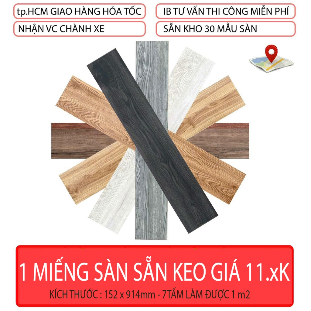 Một miếng sàn nhựa giả gỗ sẵn keo. KT 914,4 x 152,4mm.
