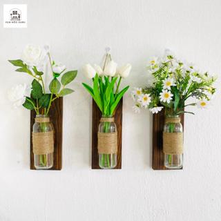 Bảng gỗ kèm lọ thủy tinh 10x25cm treo tường OABU, trồng cây thủy sinh, cắm hoa, decor nhà cửa