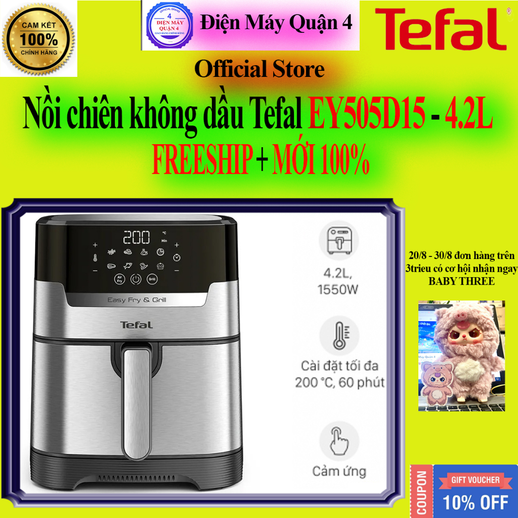 Nồi chiên không dầu Tefal EY505D15 4.2 lít, Bảo hành chính hãng 24 tháng , MỚI 100%