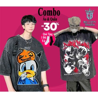 Combo Áo Thun Loang Wash DARK PLAN & Áo Wash Thun Loang đen Con Vịt