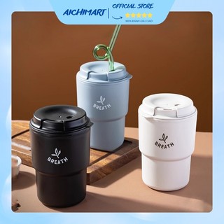 Cốc giữ nhiệt uống cafe, cốc uống nước cute dễ thương nắp xoay có lỗ cắm ống hút hàng nội địa Nhật Bản Aichimart