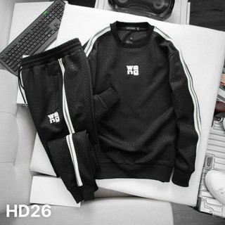 Bộ nỉ thu đông cổ tròn BN08 logo thêu in vân chìm cực kì đẹp