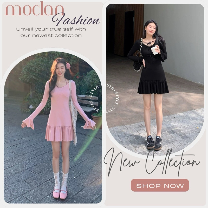 (Moclanclothing -order) váy dài tay dáng xoè nhà MULVAN chinh hãng