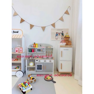 Đồ chơi bếp Lắp ghép màu ghi xám 86cm bằng gỗ cho bé - BIKO SHOP
