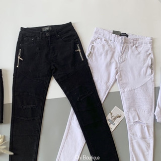 Quần Jean Nam Amiri Vải Nhăn Rách Gối Phối Khoá Viền Đùi