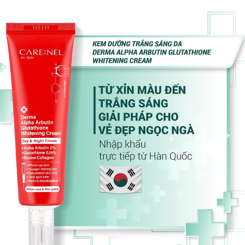 Kem dưỡng trắng glutathione kích trắng alpha arbutin CARE:NEL DERMA ALPHA ARBUTIN GLUTATHIONE WHITEN