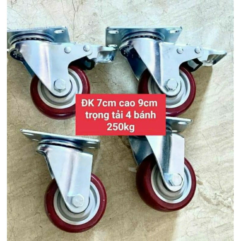 Bánh xe PVC màu đỏ mận D75, bánh mận D75, Bánh xe đẩy hàng, bánh xe chịu tải
