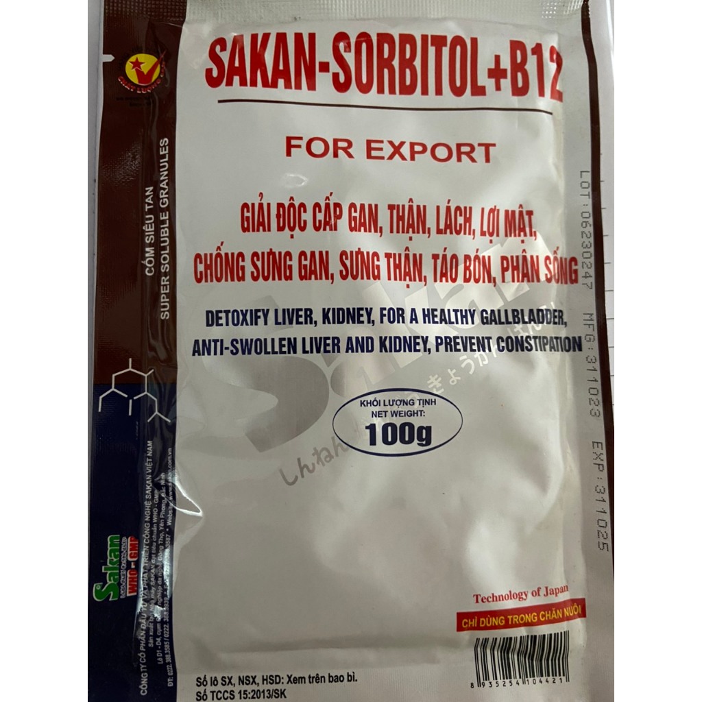 Sorbitol 100g - Sakan, giải độc gan thận dùng cho gà, vịt, lợn, gia súc, gia cầm khác