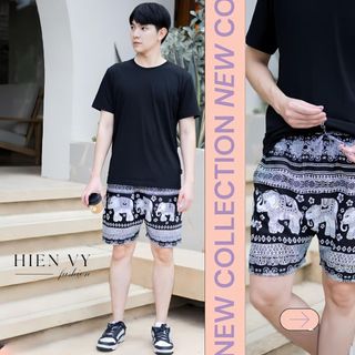   size 60kg -75kg Quần đùi vải lanh thổ cẩm nam nữ mặc nhà 