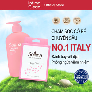 Combo Nước Giặt Đồ Lót Sollina Thơm Lâu Hồng 400ml Và Khăn Giấy Ướt Vệ Sinh Phụ Nữ Hồng 20 Gói/Hộp