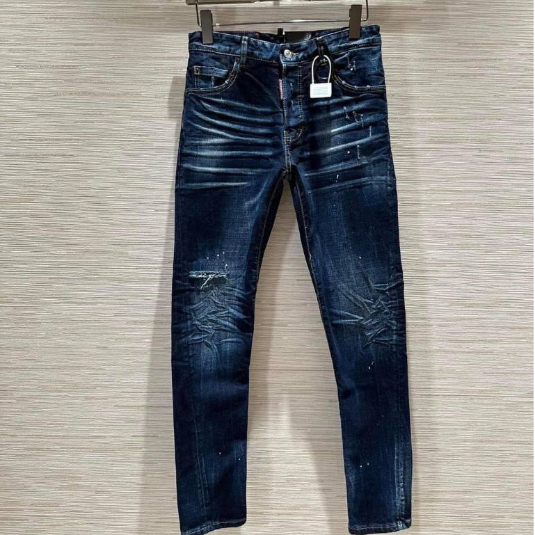 Quần Jean Nam DSQ2 Xanh Sẫm Chấm Sơn Đi Học Rách Nhẹ Quần bò nam xanh loang chất jeans cao cấp top xu hướng