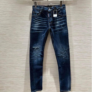 Quần Jean Nam DSQ2 Xanh Sẫm Chấm Sơn Đi Học Rách Nhẹ Quần bò nam xanh loang chất jeans cao cấp top xu hướng