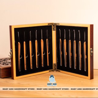 [TẶNG HỘP GỖ] Bộ kim móc Thất Châm Phường gỗ táo 12 size nội địa Trung