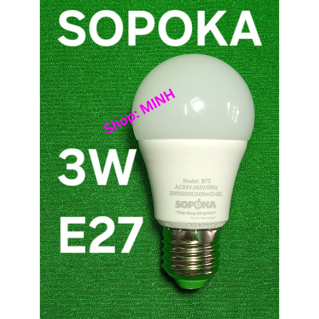 Bóng đèn LED búp tròn Sopoka BT3 3W - bóng đèn 3W, bóng ánh sáng trắng tiết kiệm điện siêu sáng