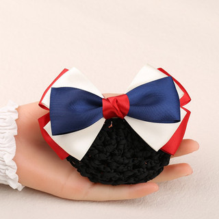 Kẹp búi lưới handmade màu đỏ đính nơ xanh mực nhỏ K124