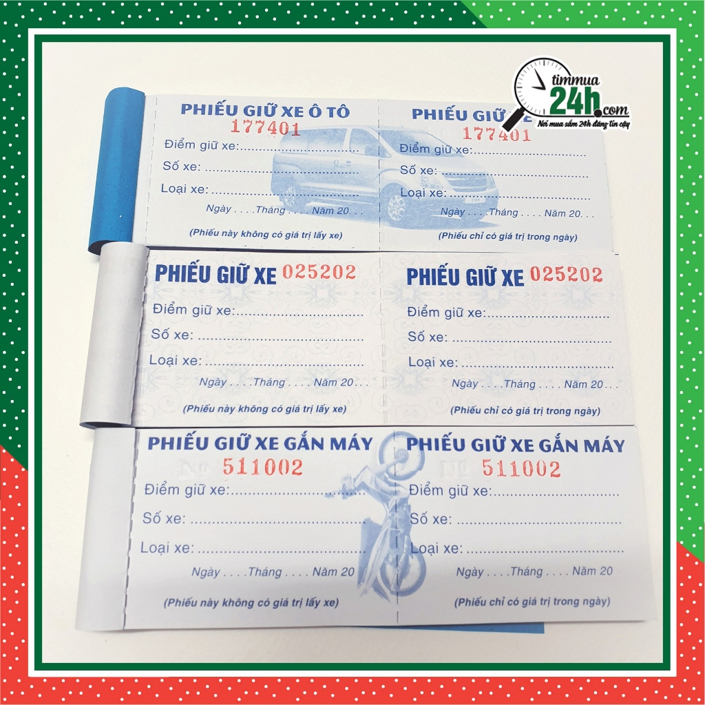 Combo 100 cuốn Phiếu Giữ Xe "CÓ SỐ NHẢY"