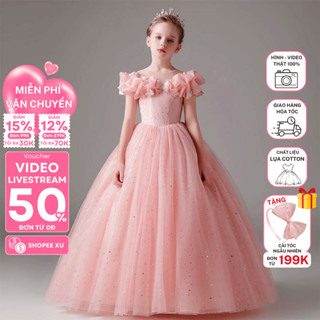 Đầm váy phù dâu cho bé gái Tutupetti bèo nhúng vai điệu đà