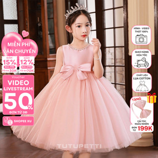 Đầm váy công chúa cho bé gái Tutupetti không tay lưng nơ sang trọng, xinh xắn