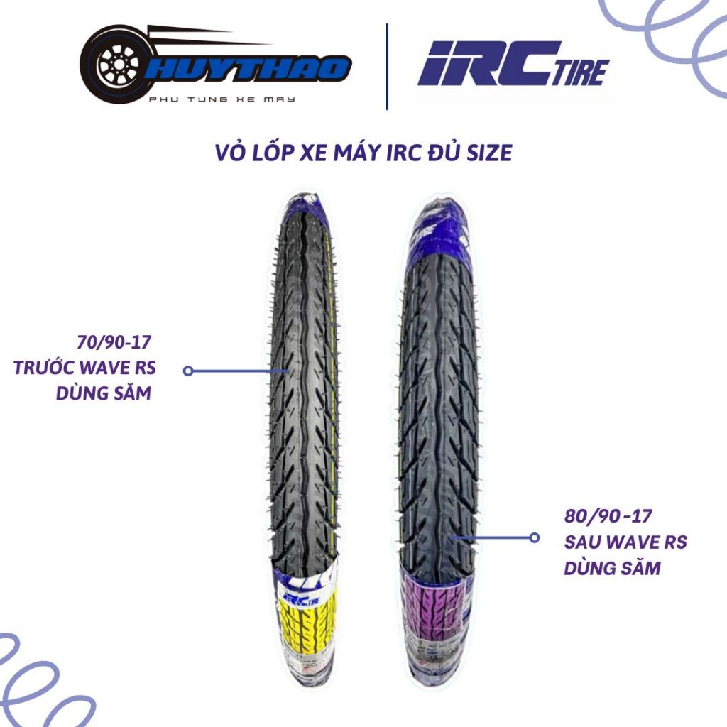 Vỏ Lốp xe máy IRC INOUE 70/90-17 + 80/90-17 gai xe Wave Rs, Blade số, Future, RSX lốp xài ruột