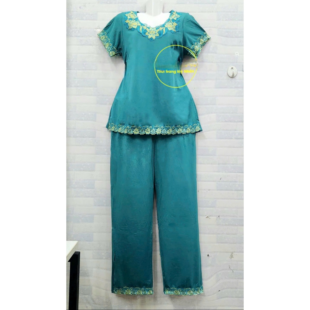 (40_60kg,)Đồ bộ lụa silk mặc nhà họa tiết