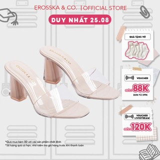 Dép mule cao gót quai trong Erosska mũi vuông gót trong cao 9cm màu nude _ EM040