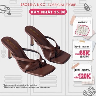 Erosska - Dép cao gót nữ mũi vuông xỏ ngón phối dây mảnh cao 7cm màu nâu đậm - EM060