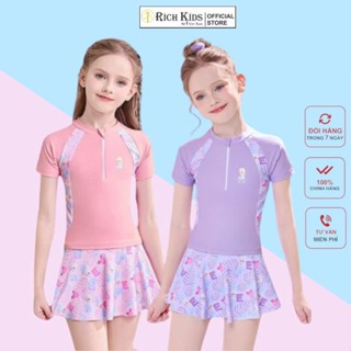 Đồ Bơi Bé Gái Size Đại Vải Co Giãn Thoáng Mát Chân Váy Ngắn Thương Hiệu RICHKIDS