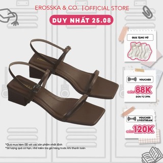 Erosska - Giày sandal cao gót nữ hở mũi quai mảnh gót vuông cao 4cm màu nâu - EM079